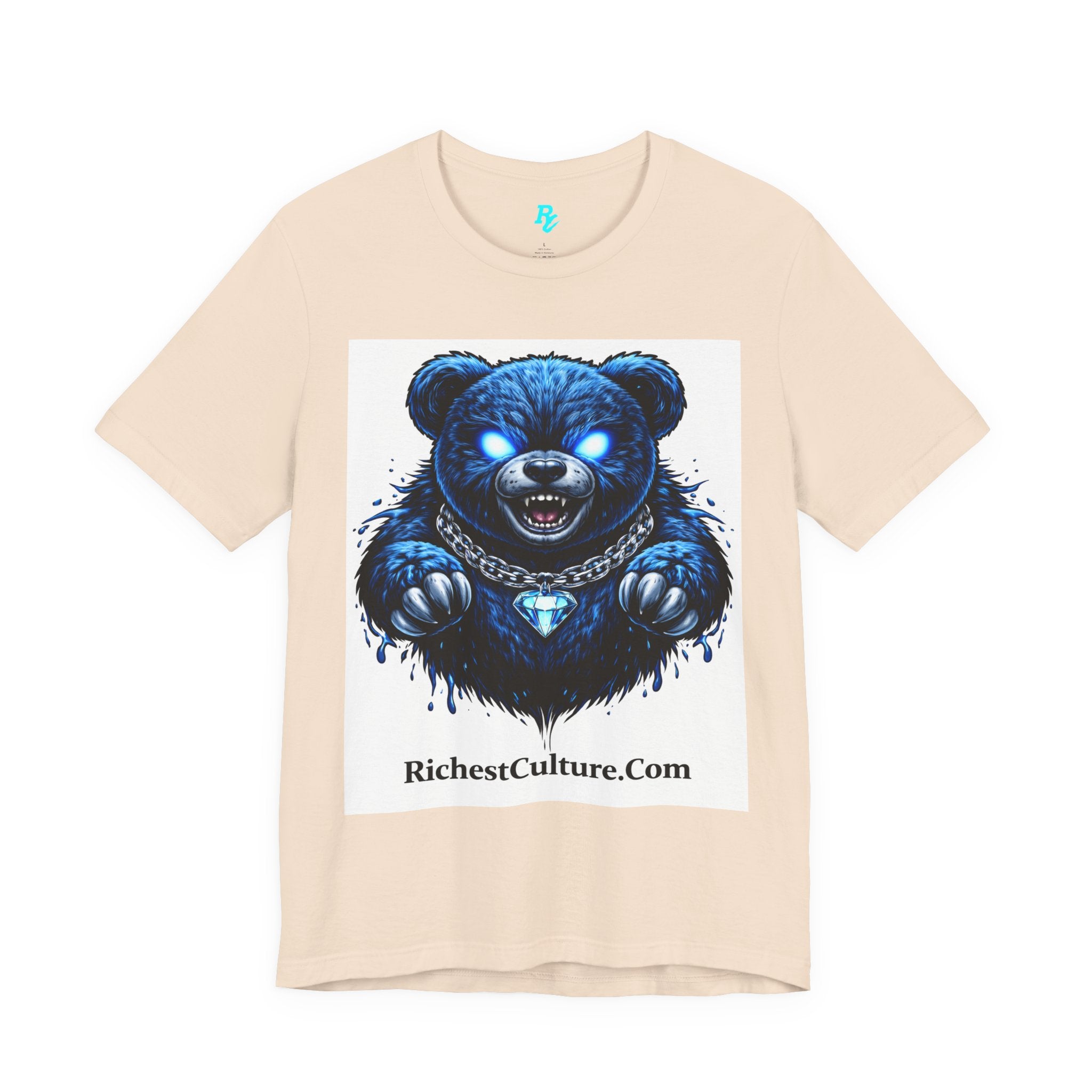 Blue Neon Grizzly Tee — Fierce Bear Graphic Shirt with 'RichestCulture.com'