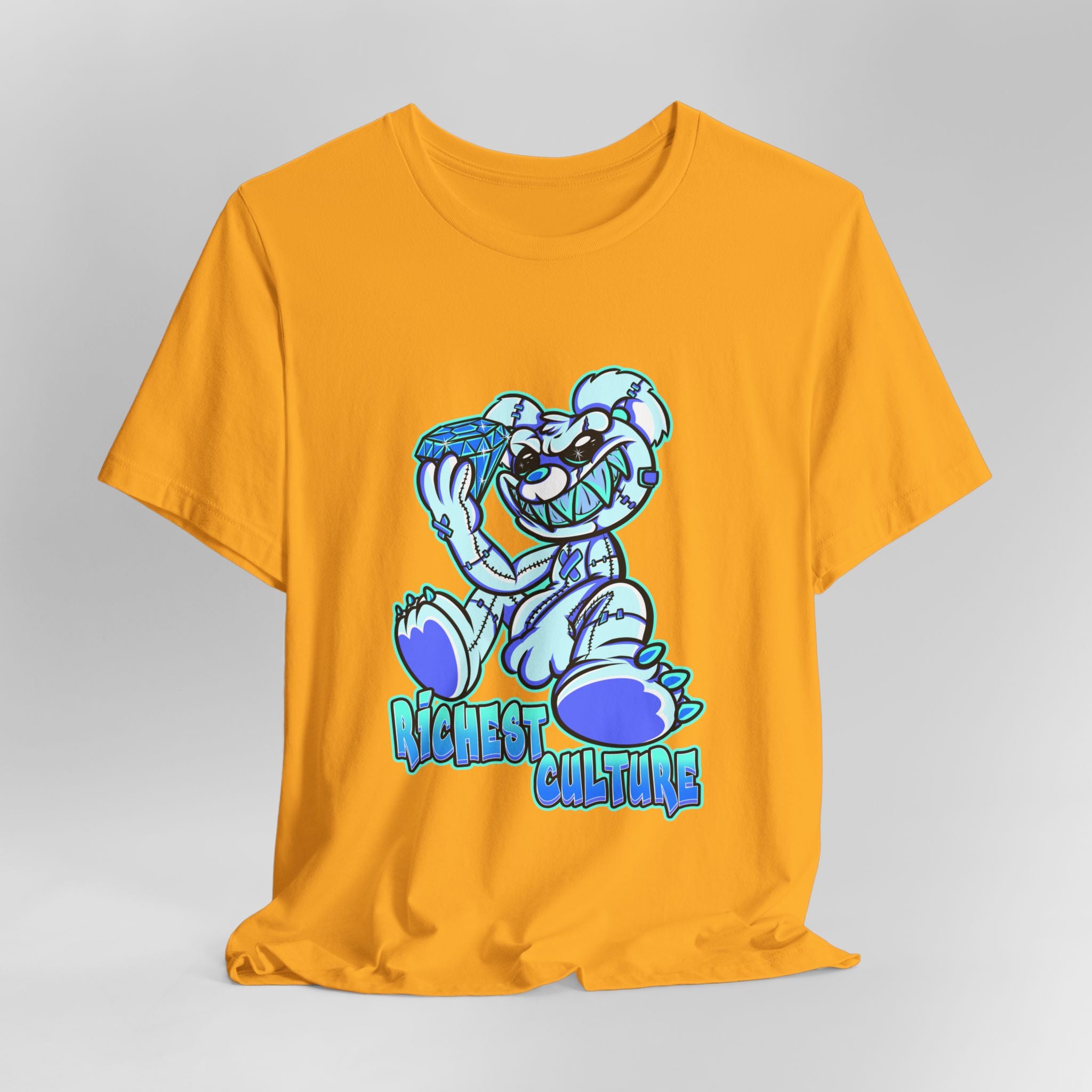 Tee — 'Richest Culture' Blue Cartoon Bear Graphic Shirt