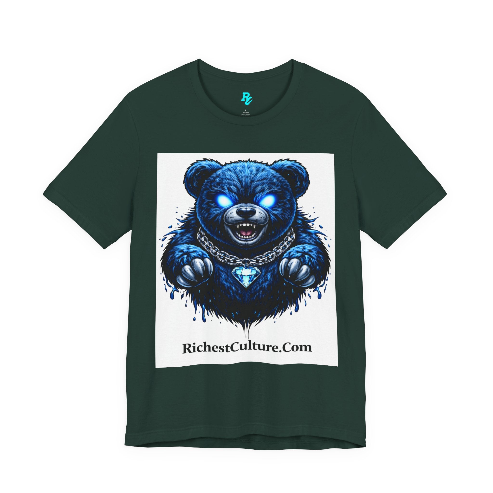 Blue Neon Grizzly Tee — Fierce Bear Graphic Shirt with 'RichestCulture.com'