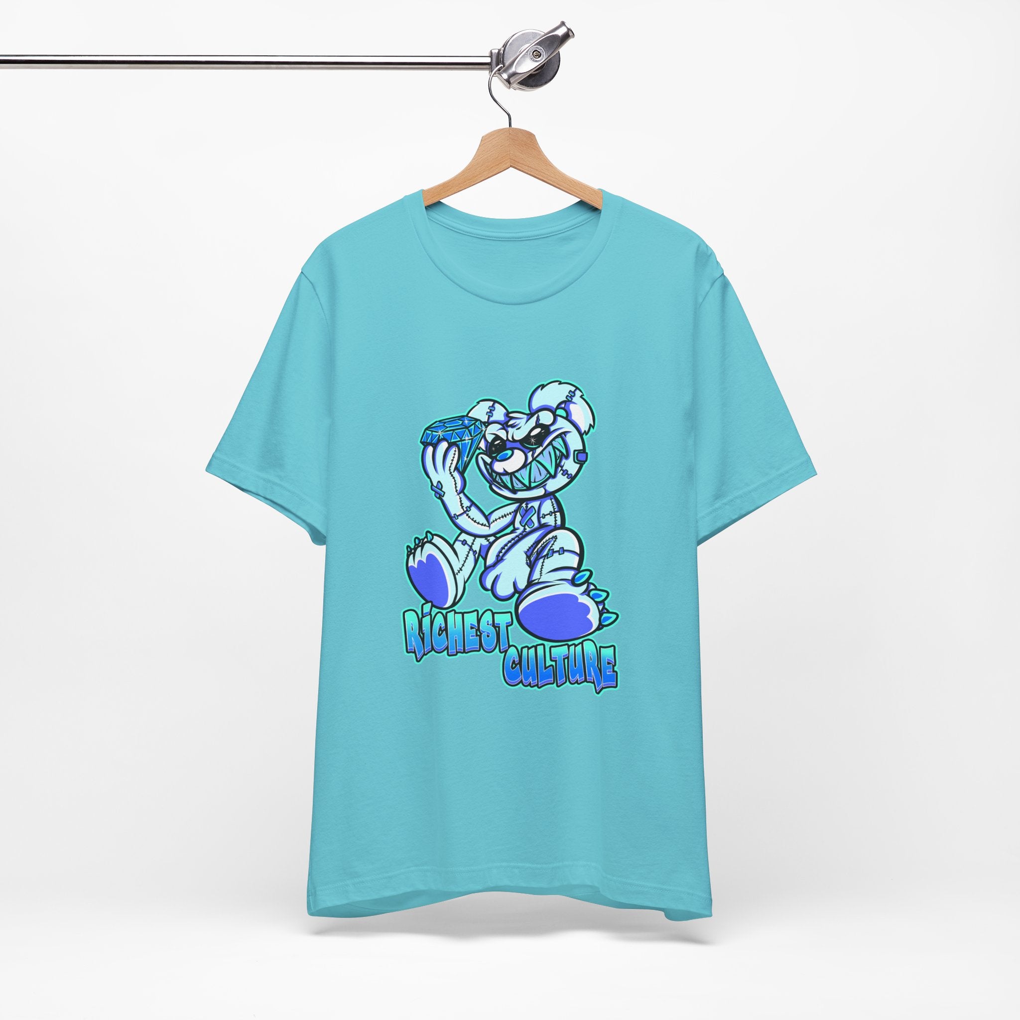 Tee — 'Richest Culture' Blue Cartoon Bear Graphic Shirt