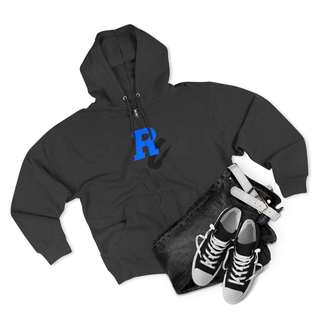 Retro Neon Bear Zip Hoodie — Vaporwave Streetwear with Blue 'R' Logo