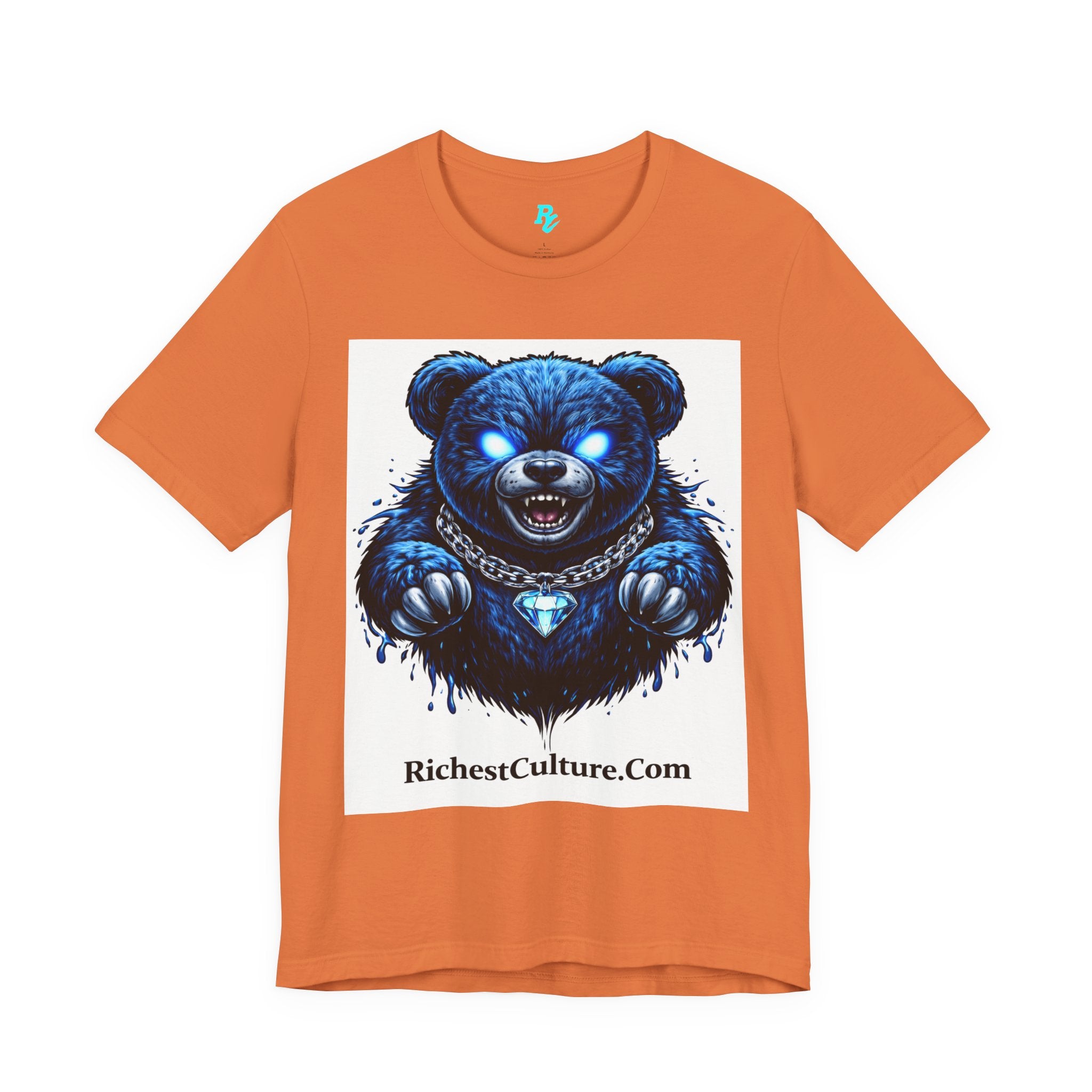 Blue Neon Grizzly Tee — Fierce Bear Graphic Shirt with 'RichestCulture.com'