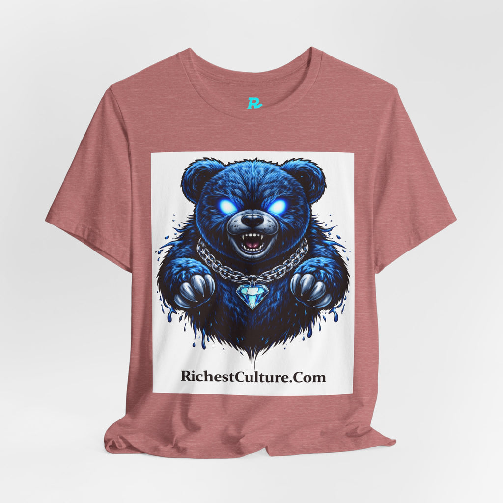 Blue Neon Grizzly Tee — Fierce Bear Graphic Shirt with 'RichestCulture.com'