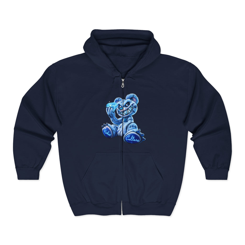 Zip Hoodie — Blue Smiling Teddy Bear Graphic