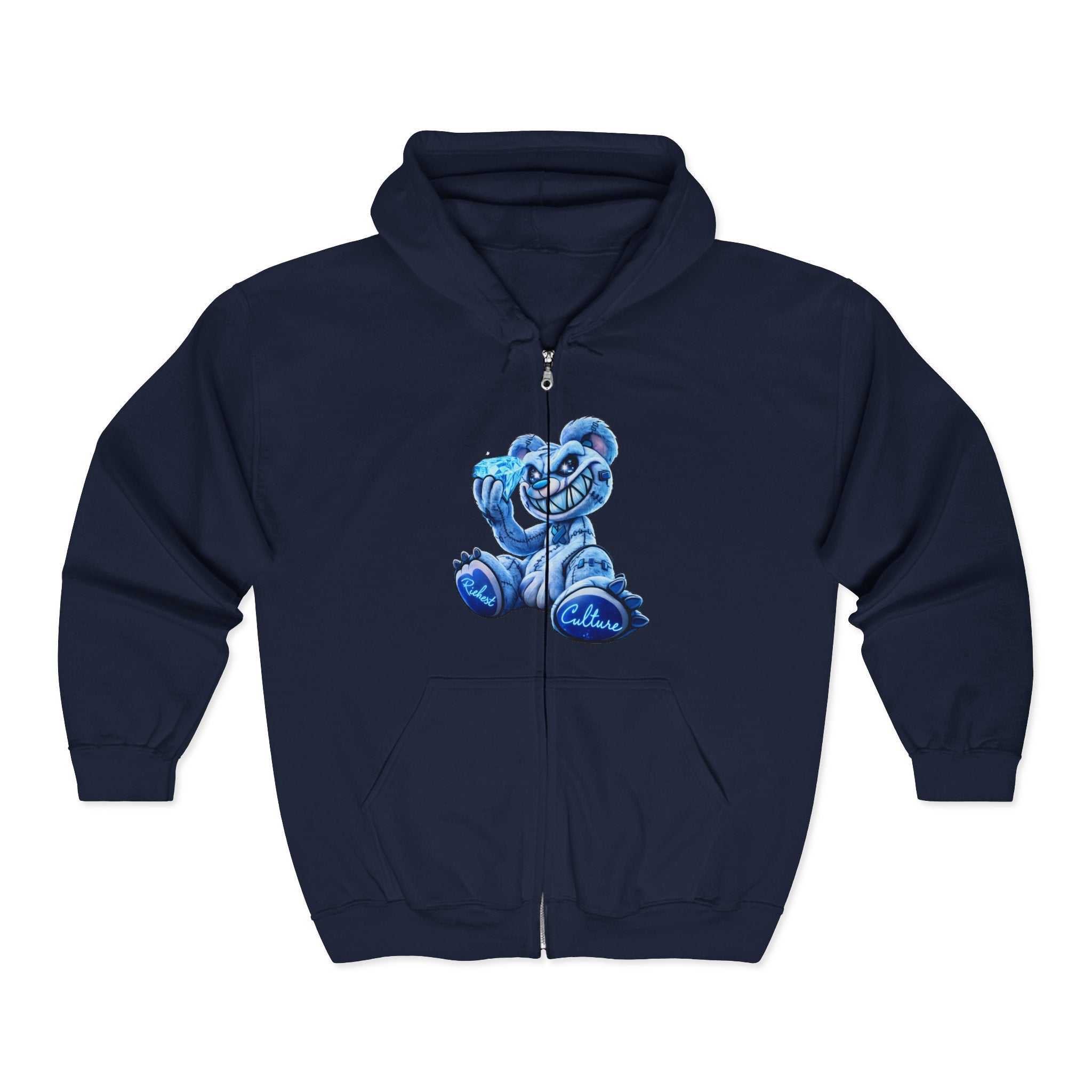 Zip Hoodie — Blue Smiling Teddy Bear Graphic