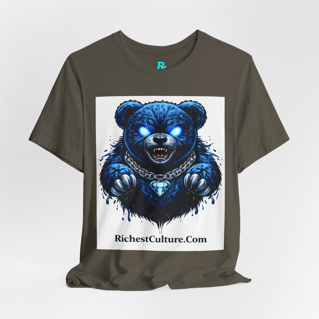 Blue Neon Grizzly Tee — Fierce Bear Graphic Shirt with 'RichestCulture.com'