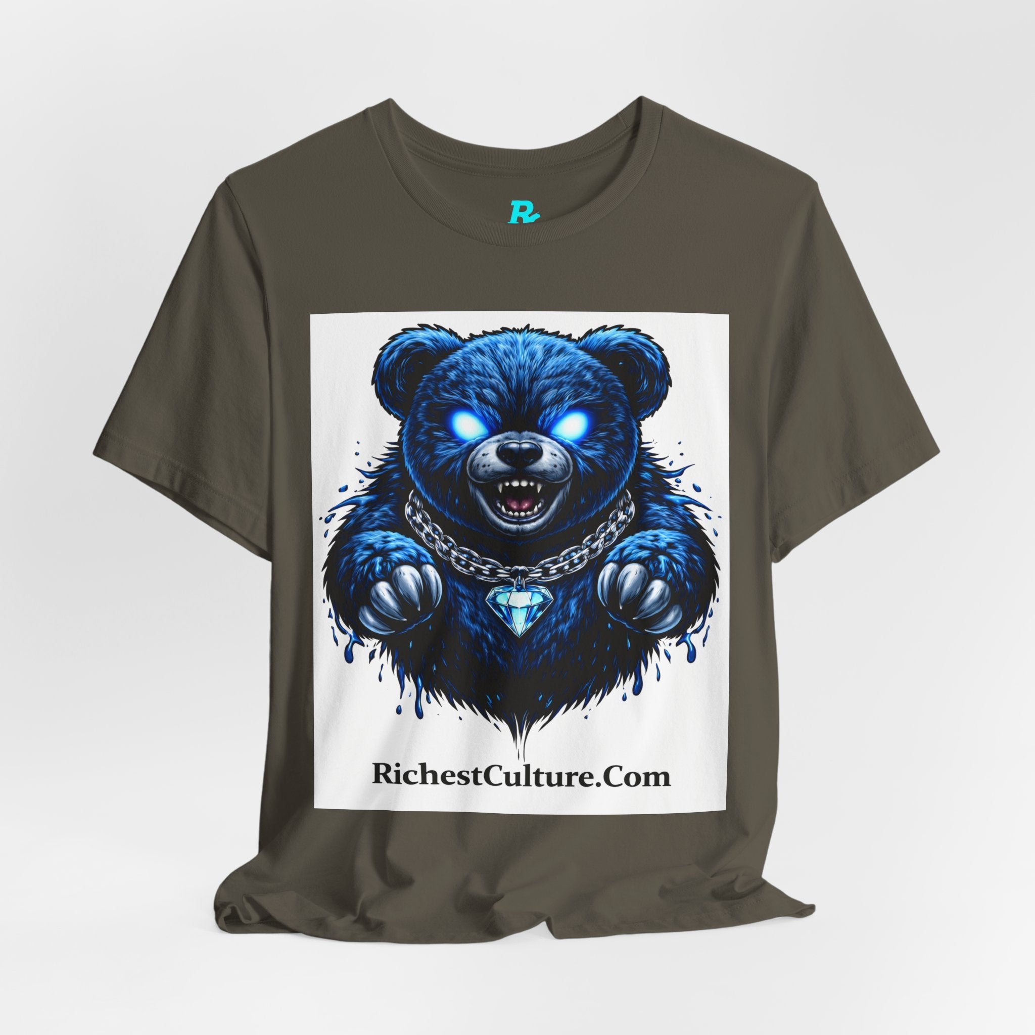 Blue Neon Grizzly Tee — Fierce Bear Graphic Shirt with 'RichestCulture.com'