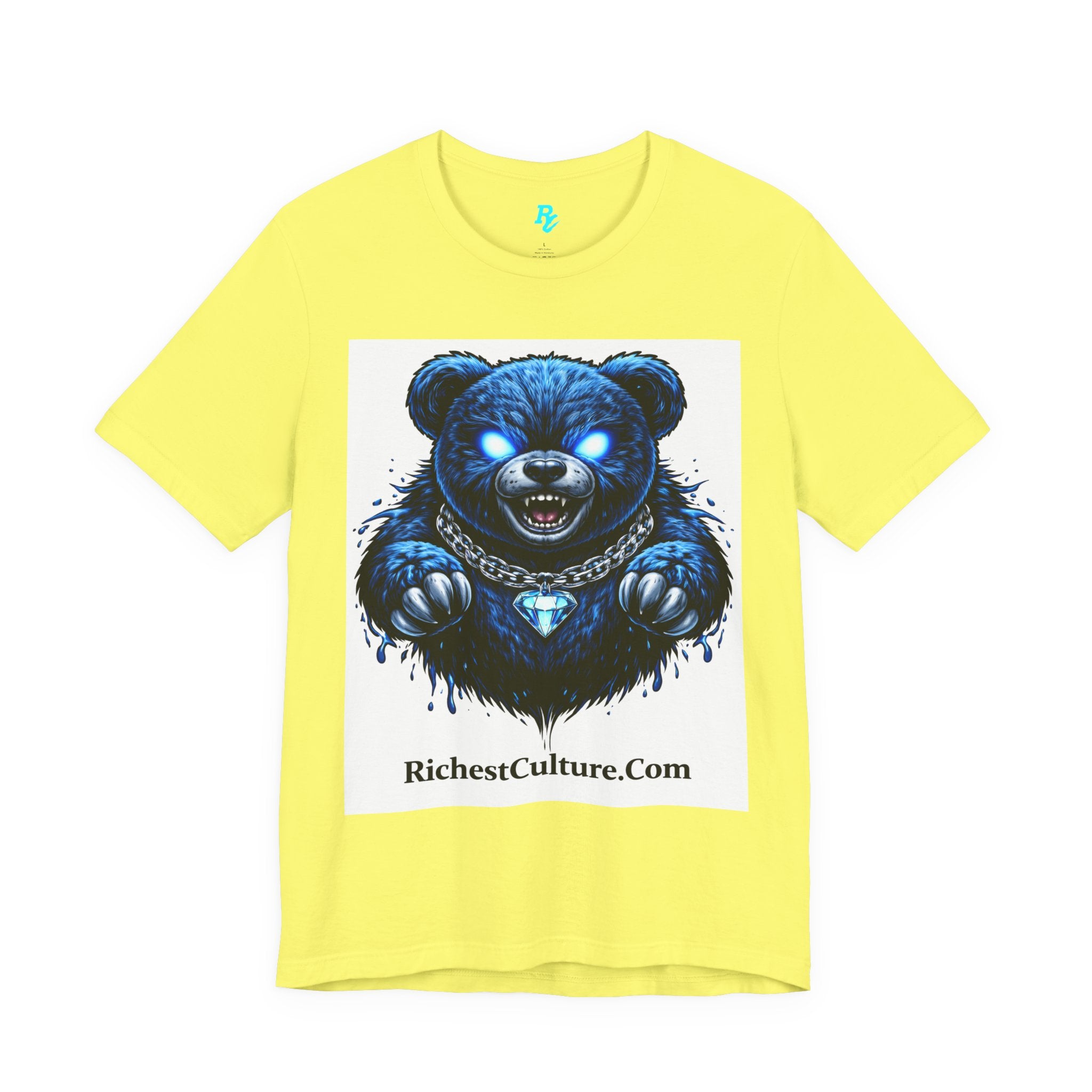 Blue Neon Grizzly Tee — Fierce Bear Graphic Shirt with 'RichestCulture.com'