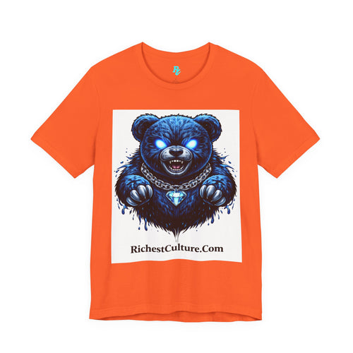 Blue Neon Grizzly Tee — Fierce Bear Graphic Shirt with 'RichestCulture.com'