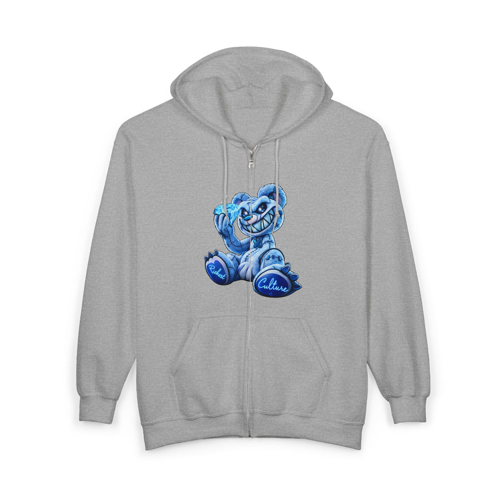 Zip Hoodie — Blue Smiling Teddy Bear Graphic
