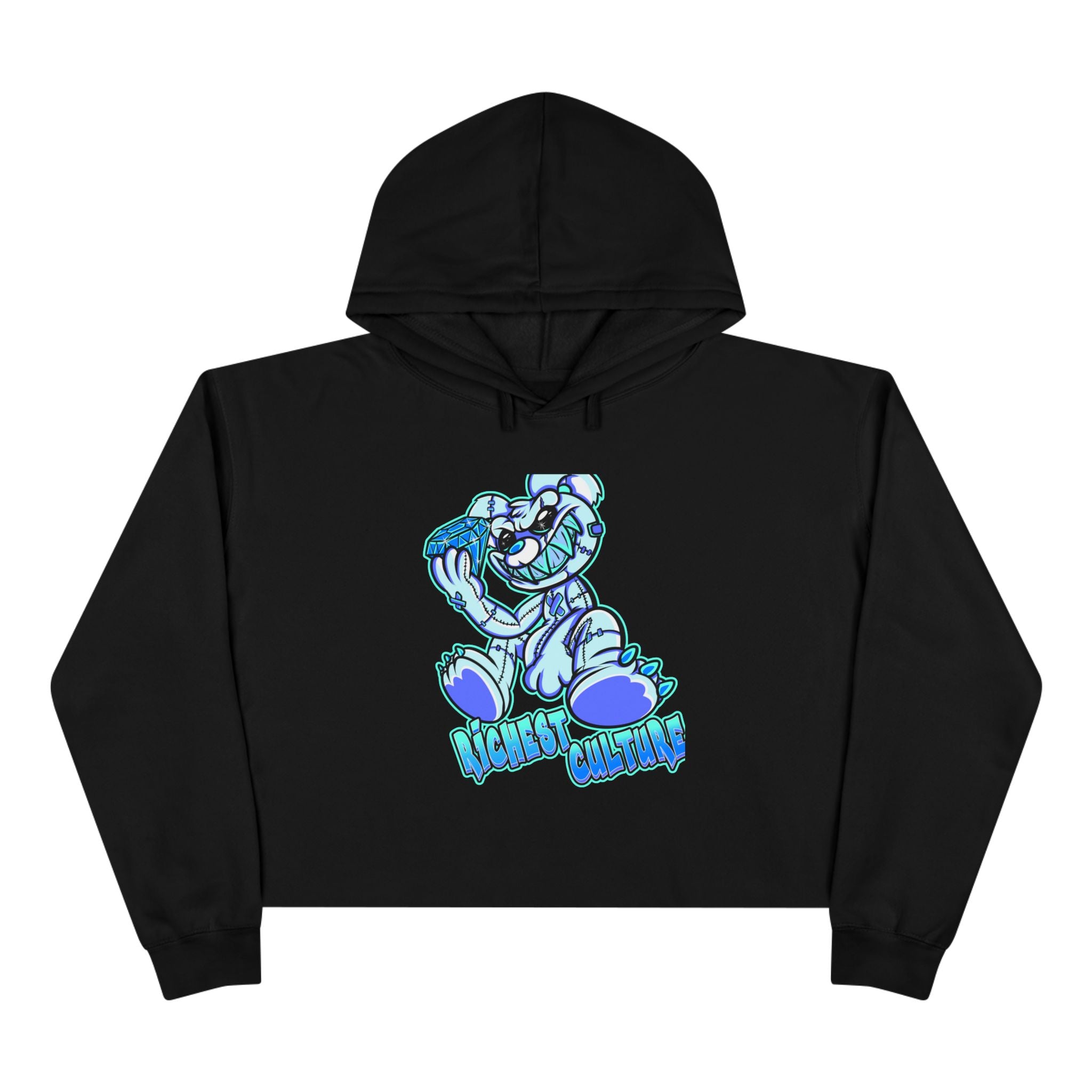 Cropped Hoodie — Blue Cartoon Bear "Nice & Chillin'" Graphic