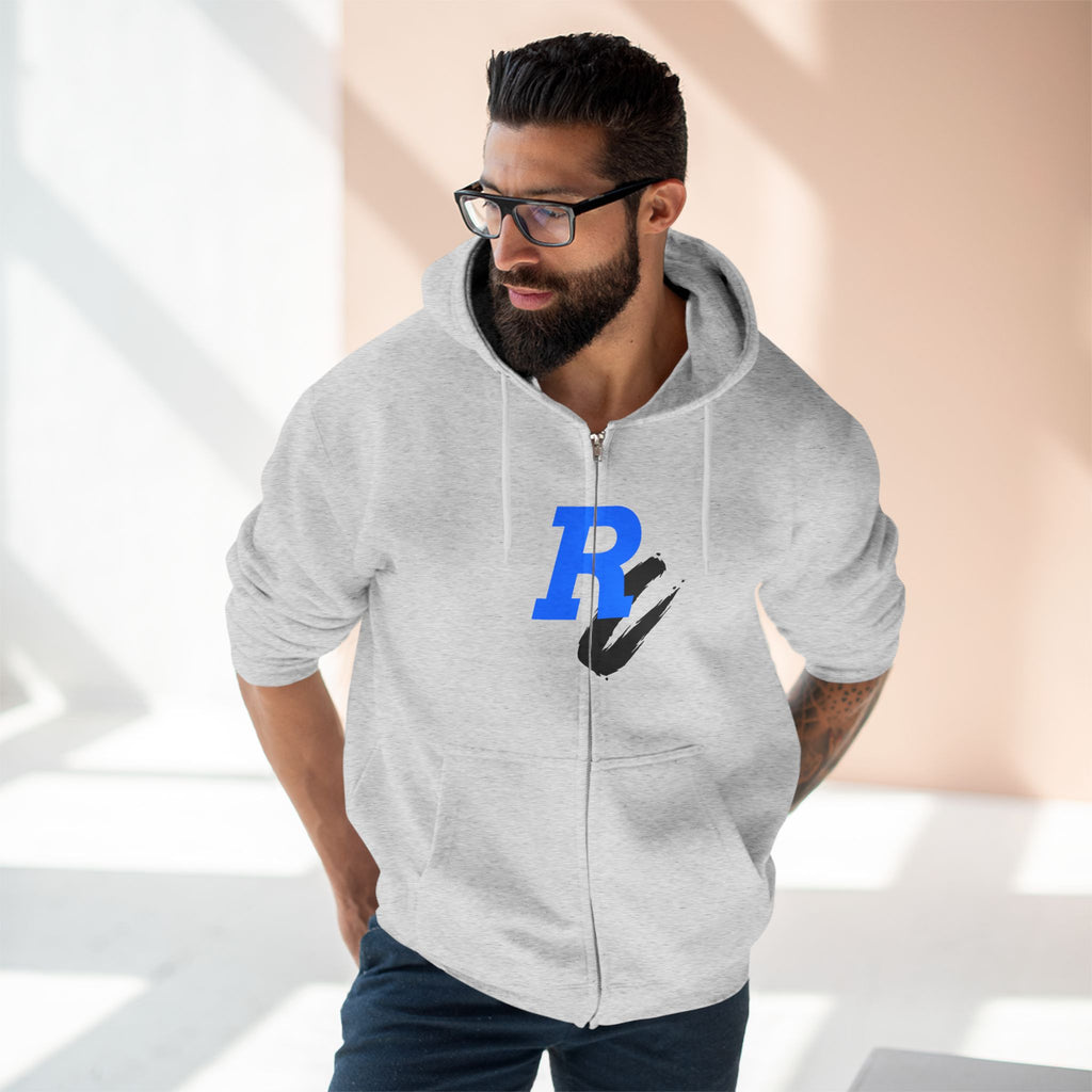 Retro Neon Bear Zip Hoodie — Vaporwave Streetwear with Blue 'R' Logo