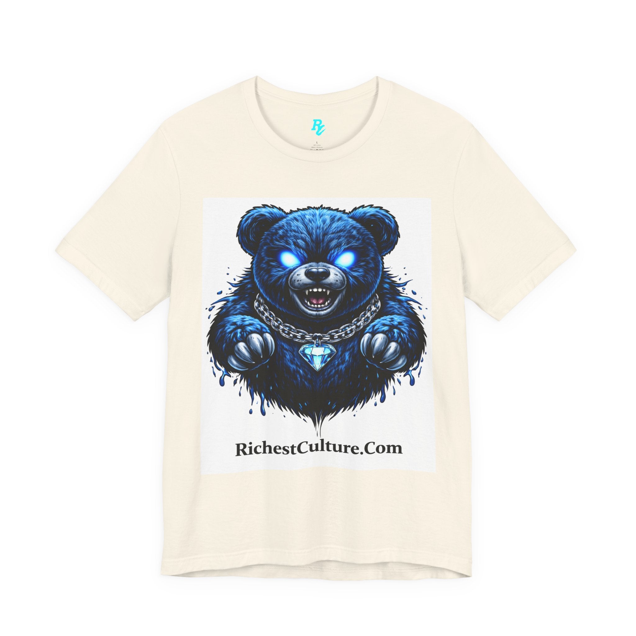 Blue Neon Grizzly Tee — Fierce Bear Graphic Shirt with 'RichestCulture.com'