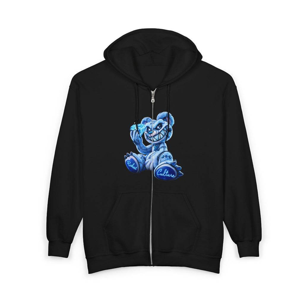 Zip Hoodie — Blue Smiling Teddy Bear Graphic