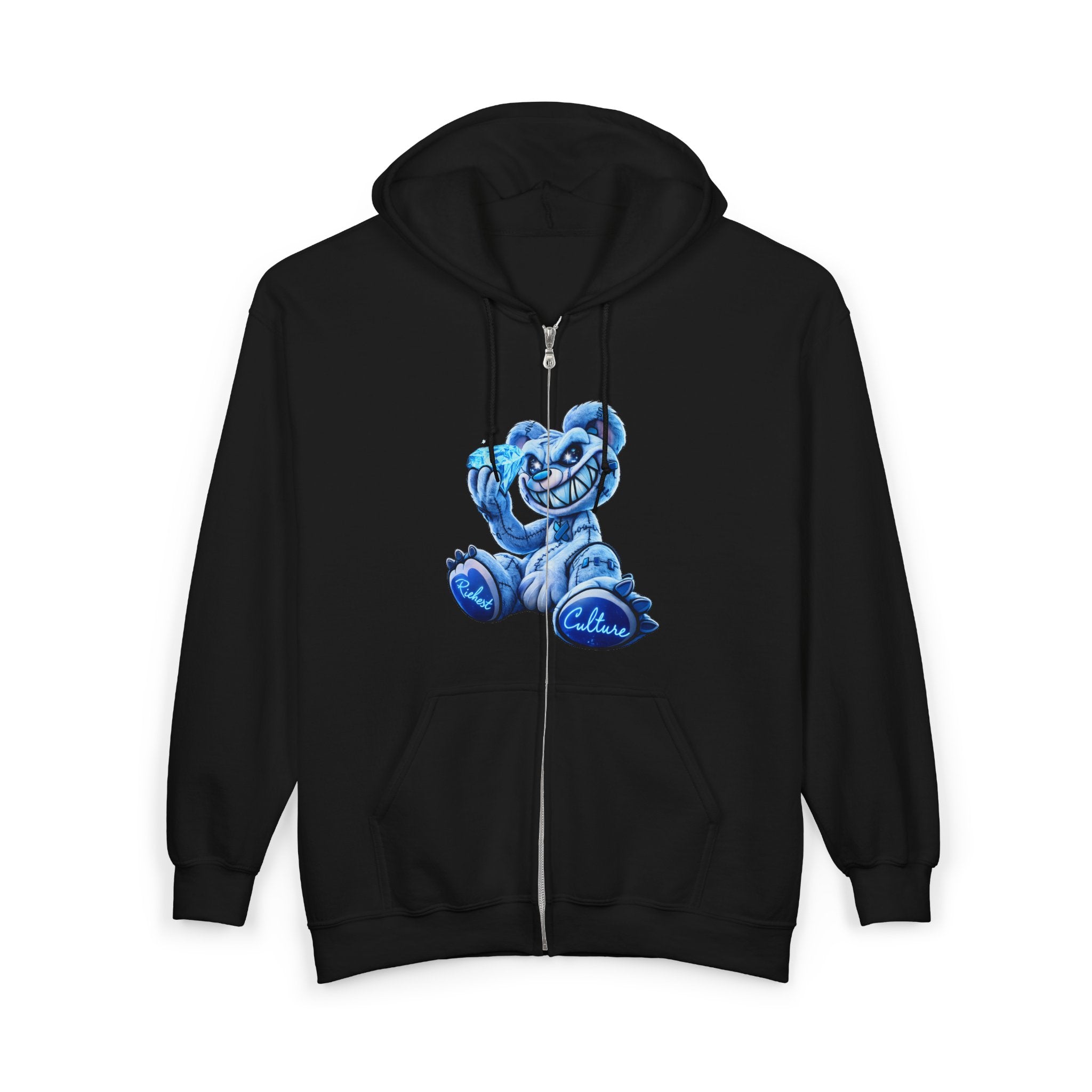 Zip Hoodie — Blue Smiling Teddy Bear Graphic
