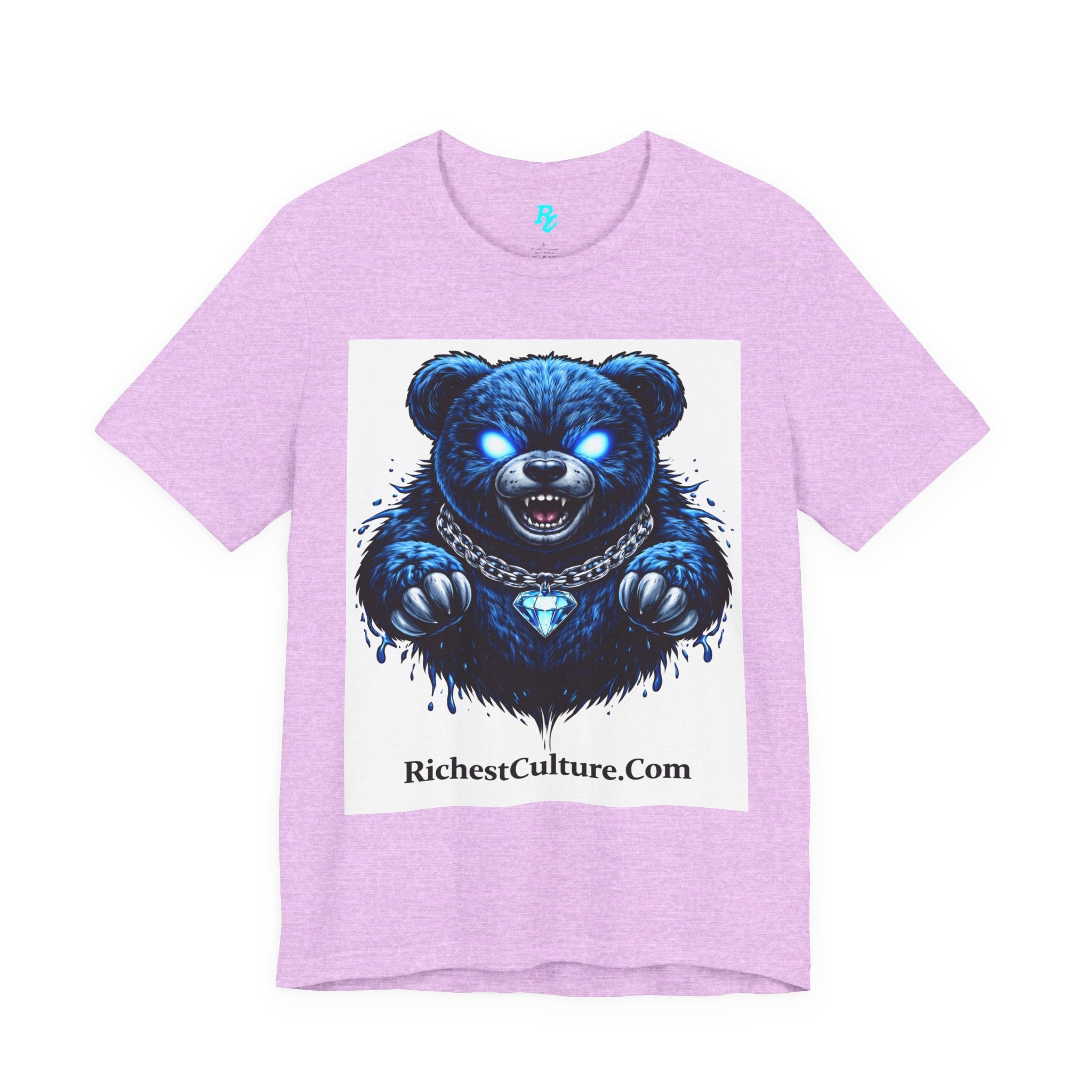 Blue Neon Grizzly Tee — Fierce Bear Graphic Shirt with 'RichestCulture.com'