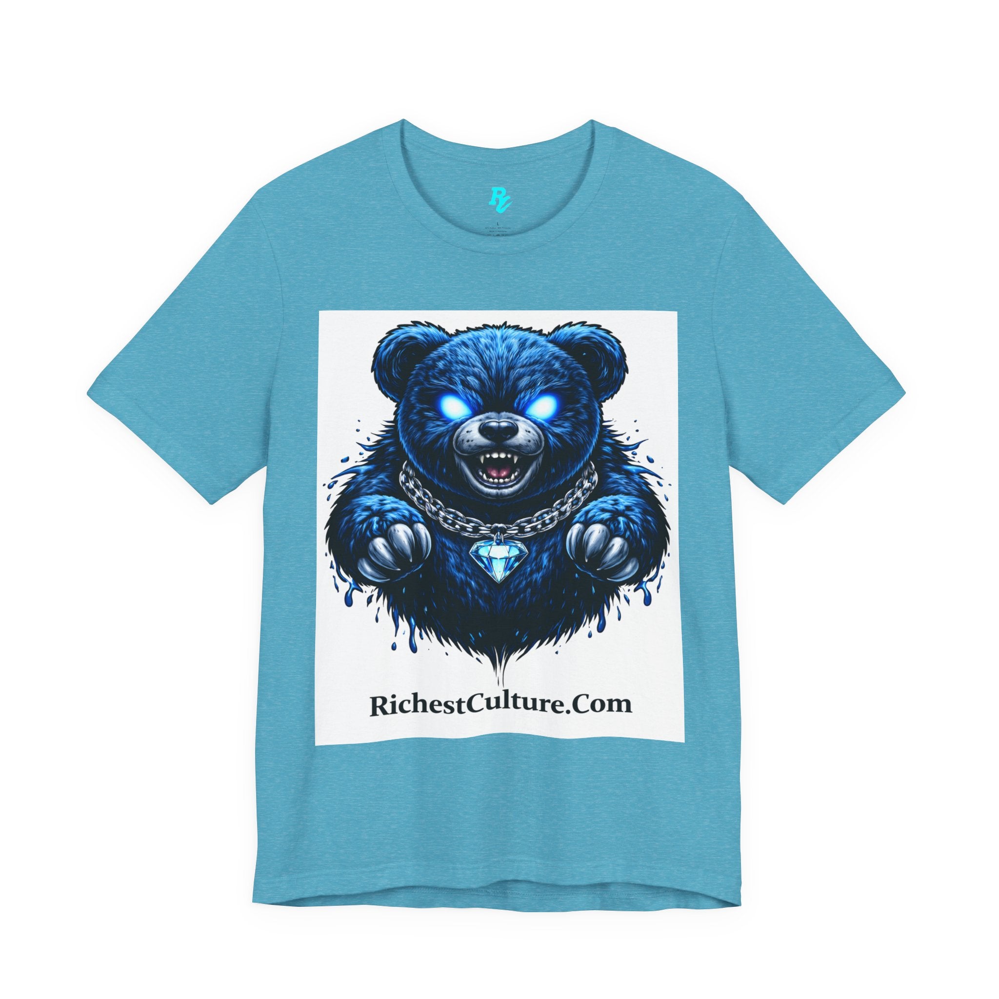 Blue Neon Grizzly Tee — Fierce Bear Graphic Shirt with 'RichestCulture.com'