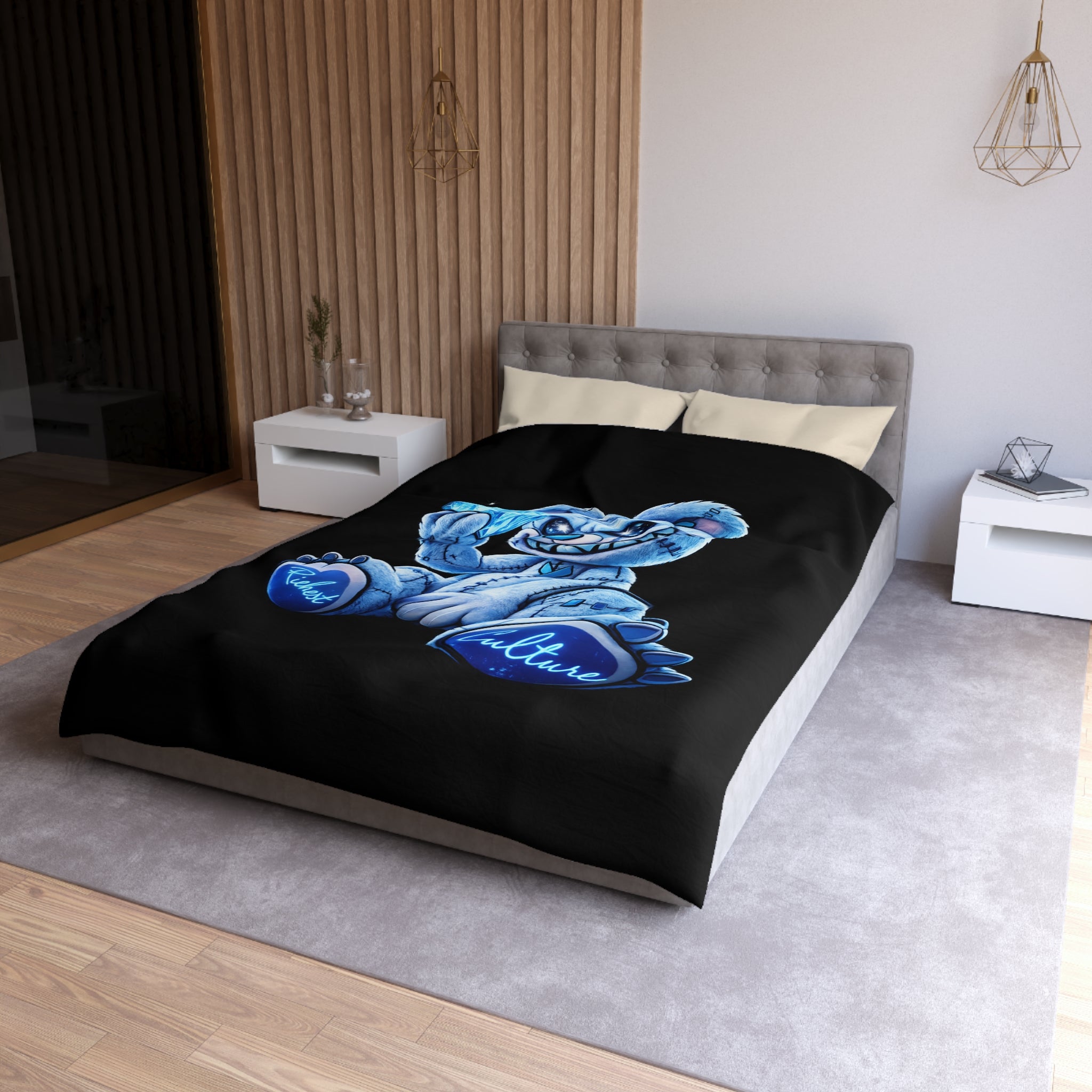 Duvet Cover - Blue Ice Grin Teddy Bear Graphic