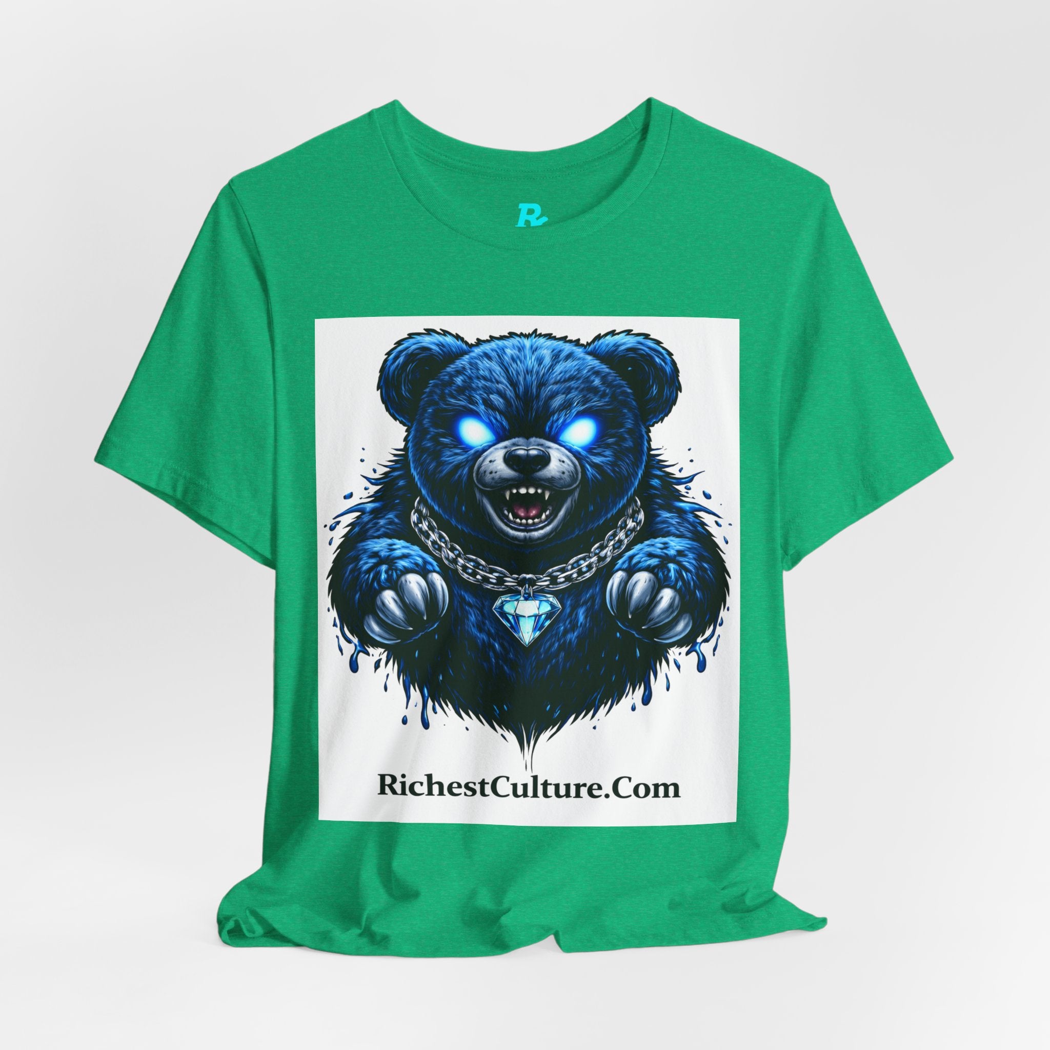 Blue Neon Grizzly Tee — Fierce Bear Graphic Shirt with 'RichestCulture.com'