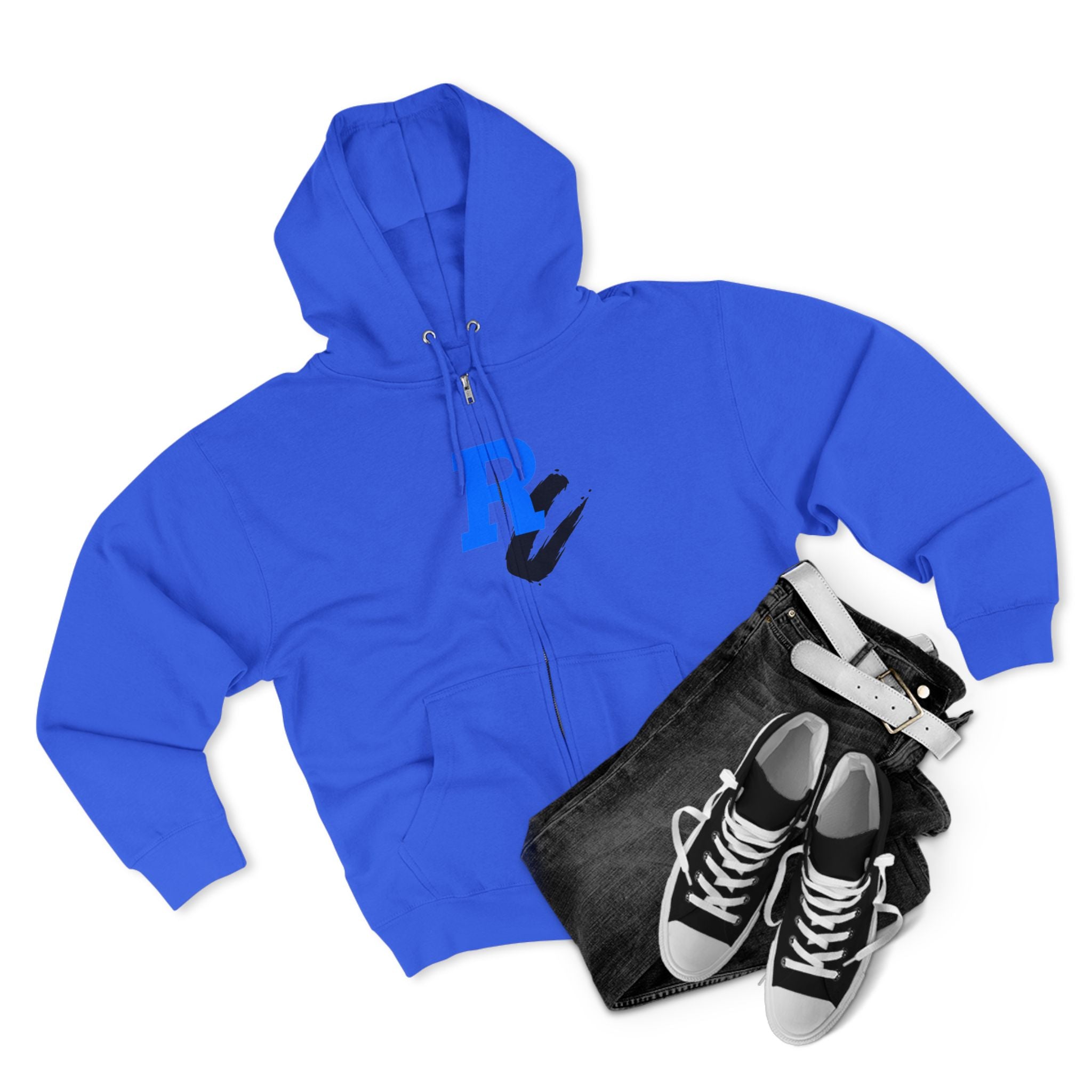 Retro Neon Bear Zip Hoodie — Vaporwave Streetwear with Blue 'R' Logo