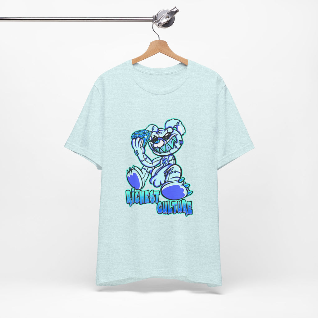 Tee — 'Richest Culture' Blue Cartoon Bear Graphic Shirt