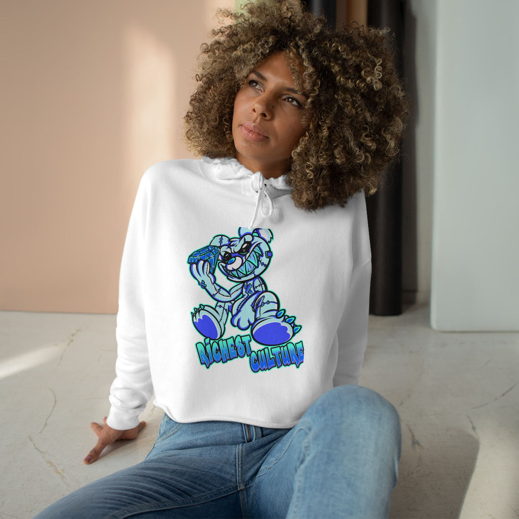 Cropped Hoodie — Blue Cartoon Bear "Nice & Chillin'" Graphic