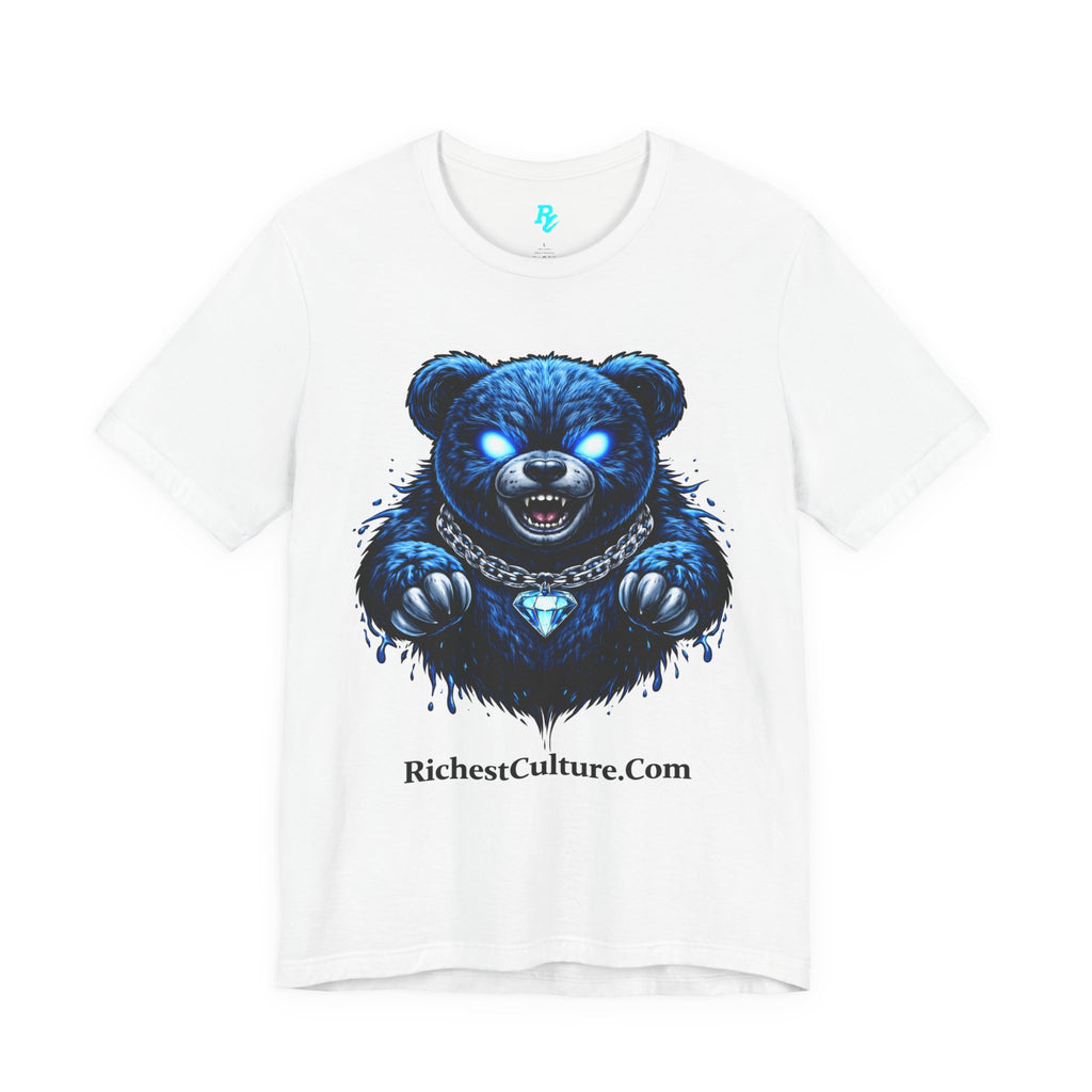 Blue Neon Grizzly Tee — Fierce Bear Graphic Shirt with 'RichestCulture.com'
