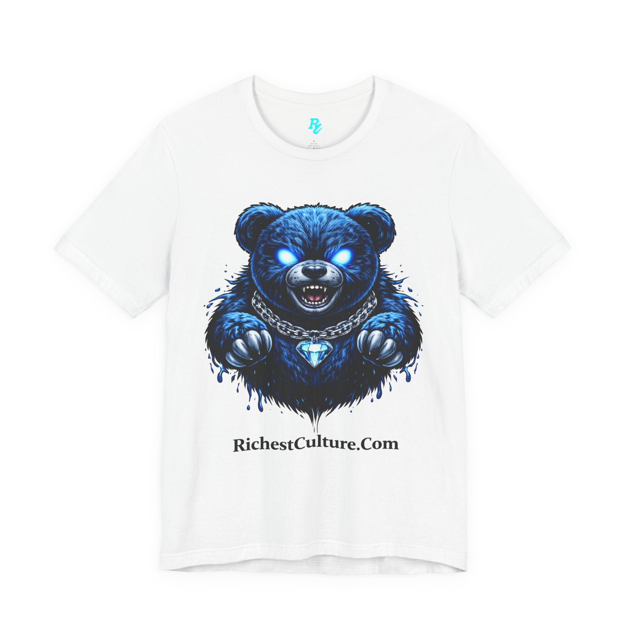 Blue Neon Grizzly Tee — Fierce Bear Graphic Shirt with 'RichestCulture.com'