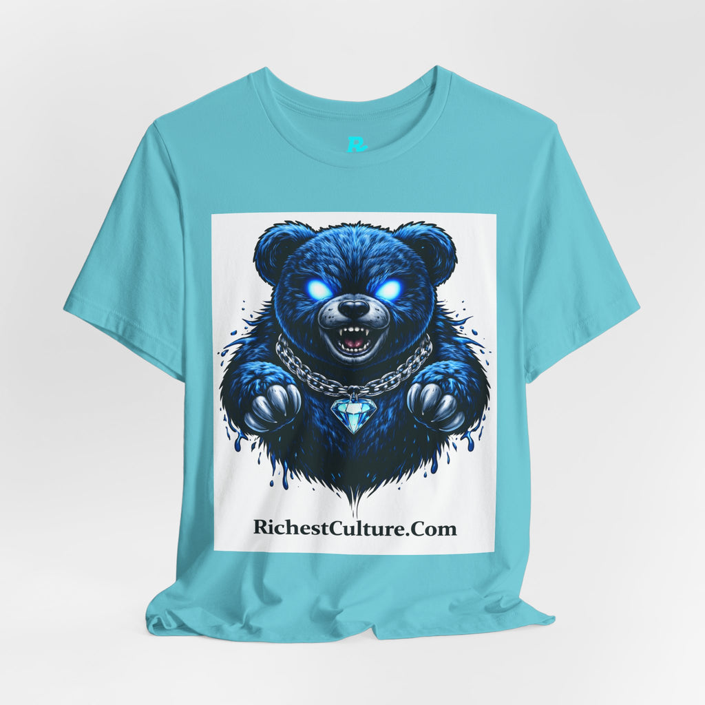 Blue Neon Grizzly Tee — Fierce Bear Graphic Shirt with 'RichestCulture.com'