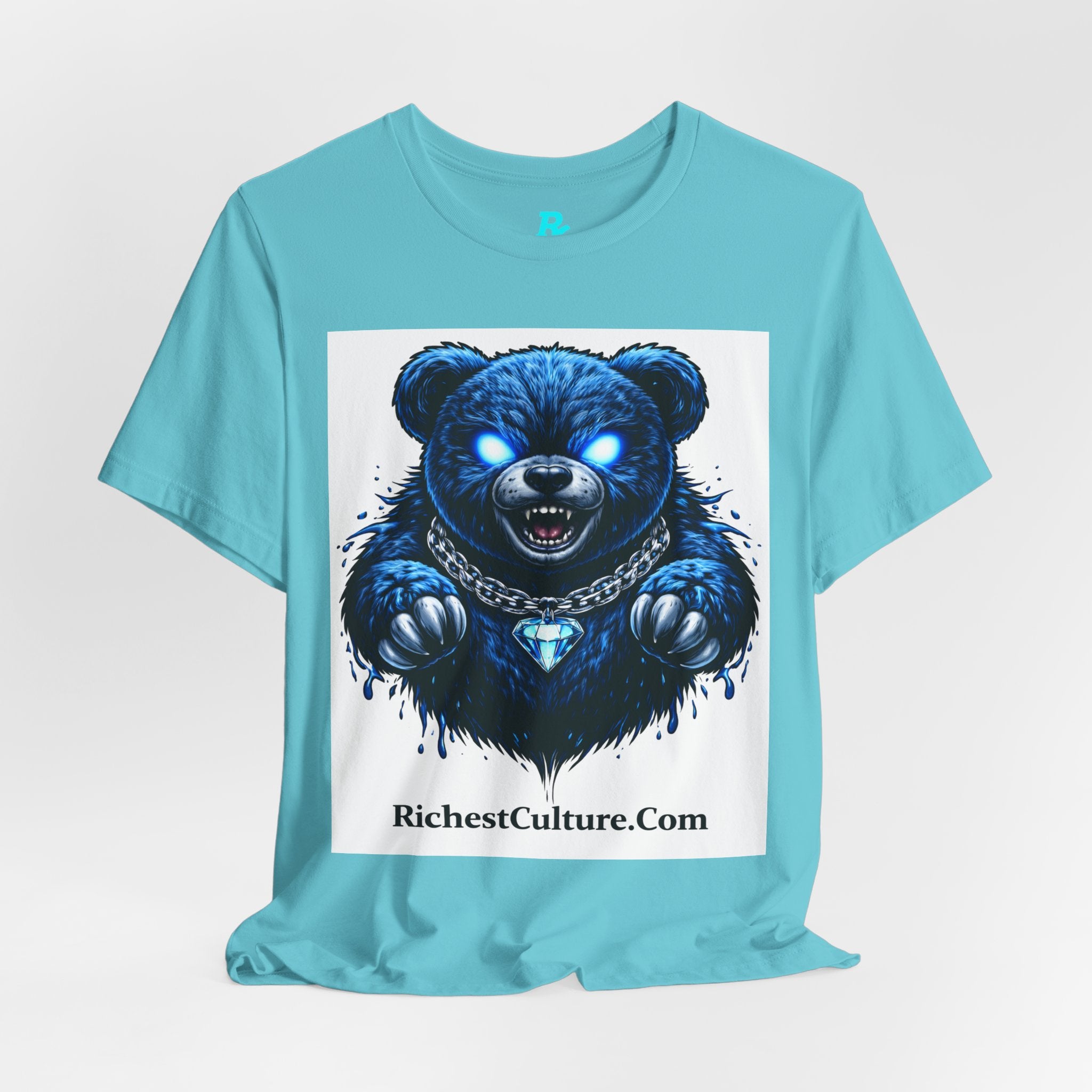 Blue Neon Grizzly Tee — Fierce Bear Graphic Shirt with 'RichestCulture.com'
