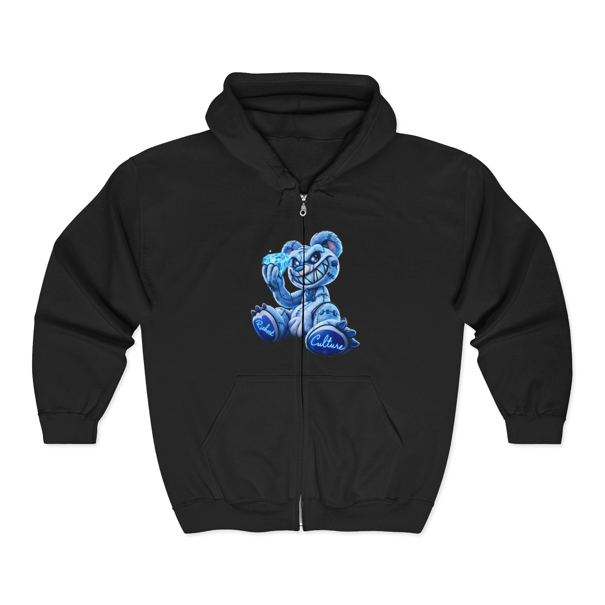 Zip Hoodie — Blue Smiling Teddy Bear Graphic