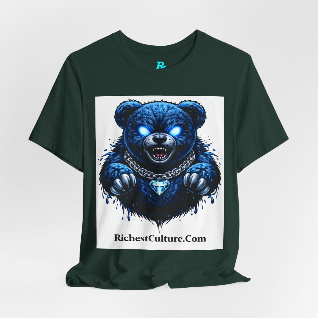 Blue Neon Grizzly Tee — Fierce Bear Graphic Shirt with 'RichestCulture.com'