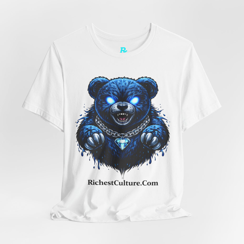 Blue Neon Grizzly Tee — Fierce Bear Graphic Shirt with 'RichestCulture.com'