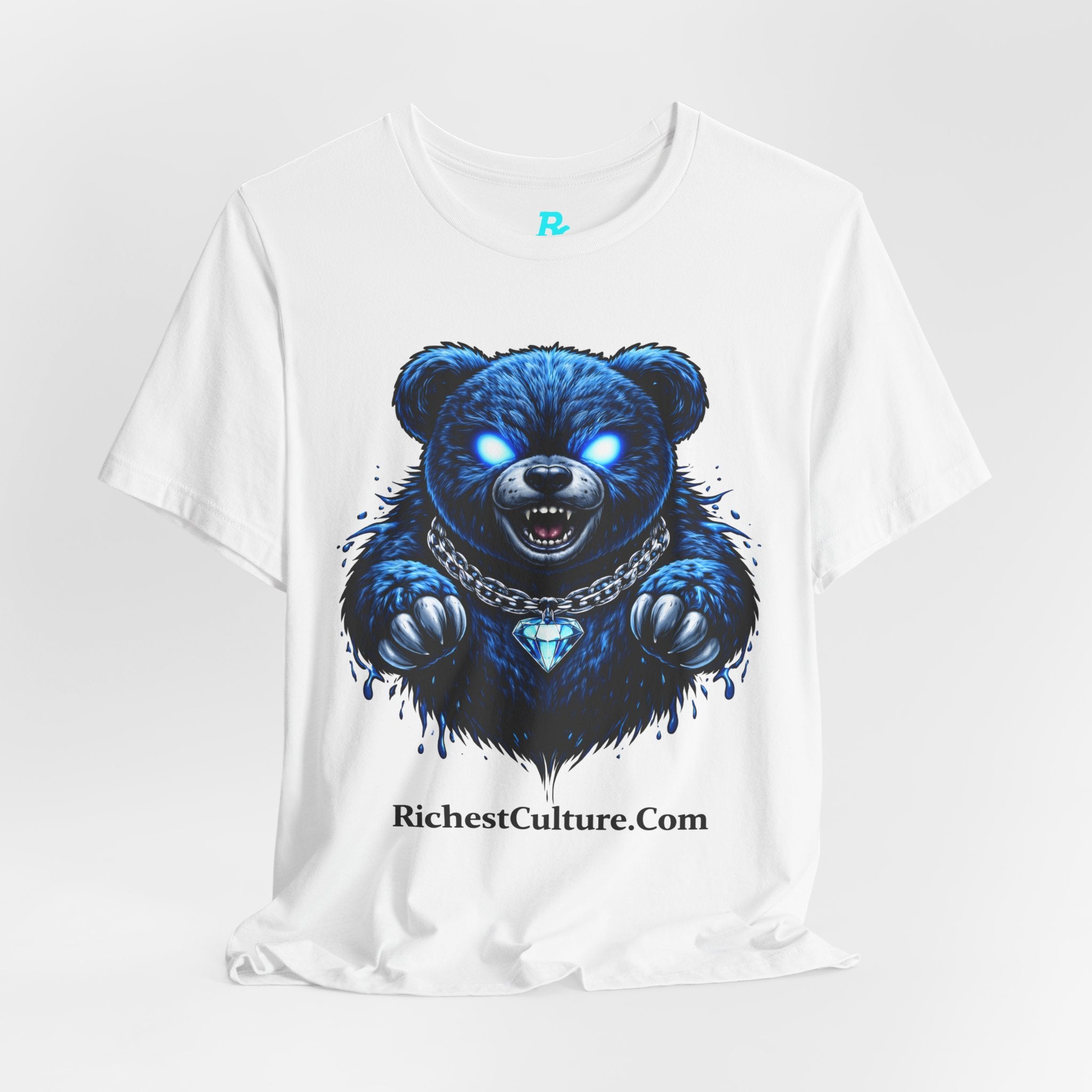 Blue Neon Grizzly Tee — Fierce Bear Graphic Shirt with 'RichestCulture.com'