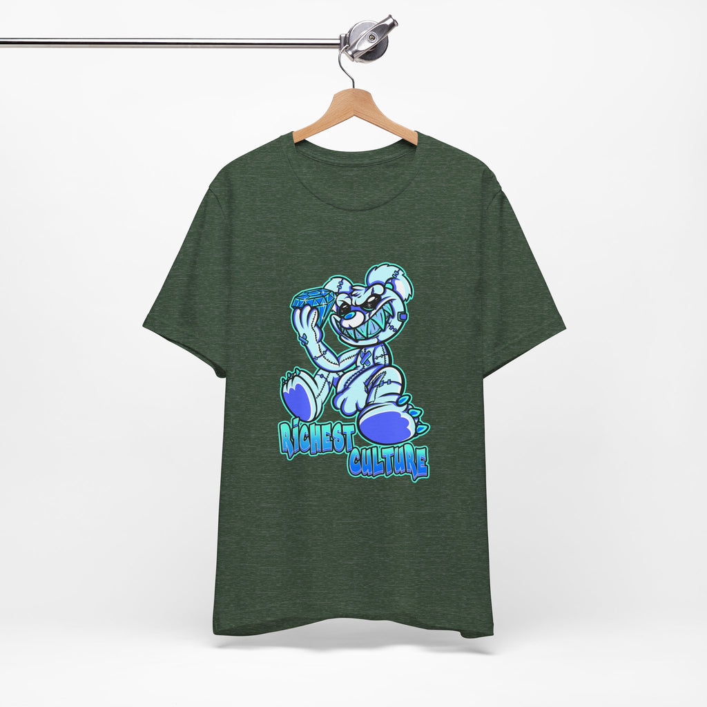 Tee — 'Richest Culture' Blue Cartoon Bear Graphic Shirt