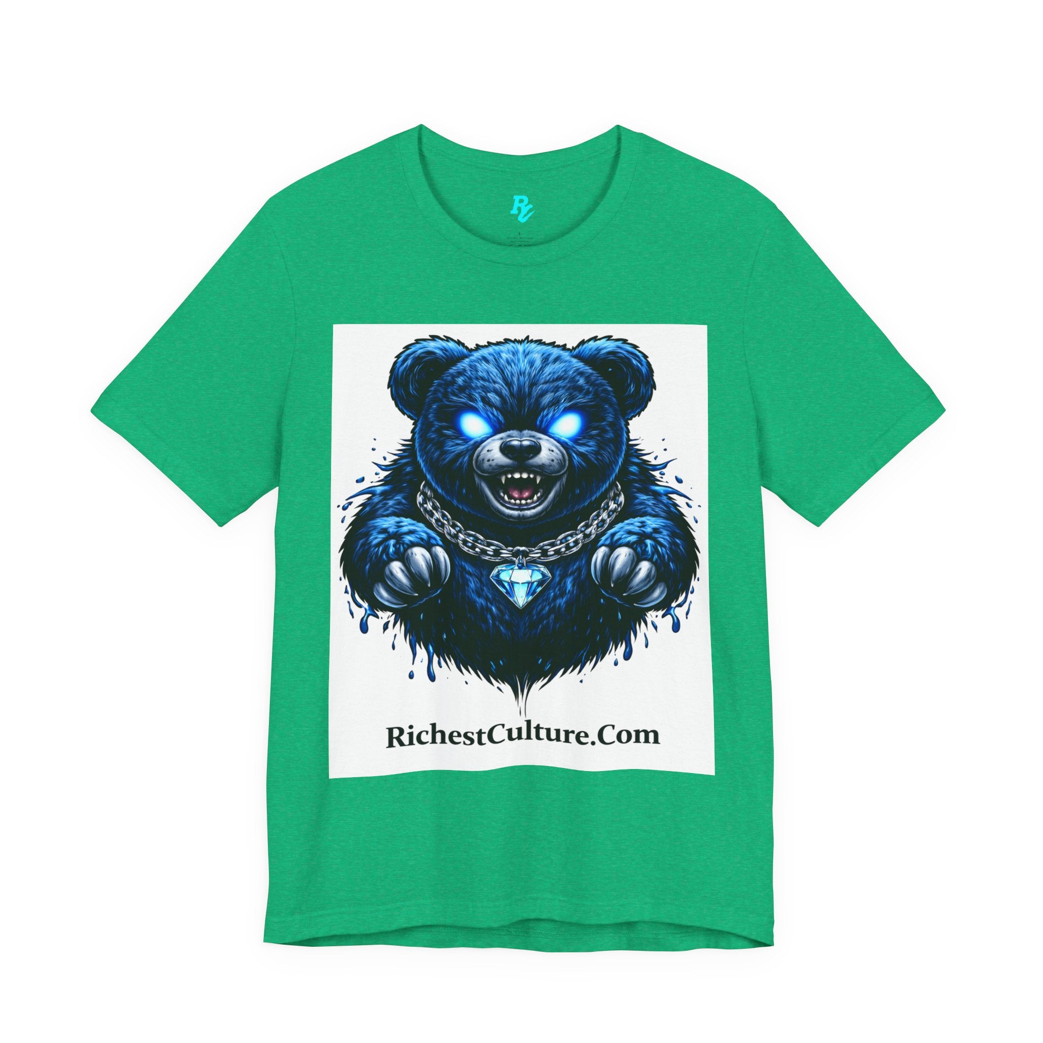 Blue Neon Grizzly Tee — Fierce Bear Graphic Shirt with 'RichestCulture.com'
