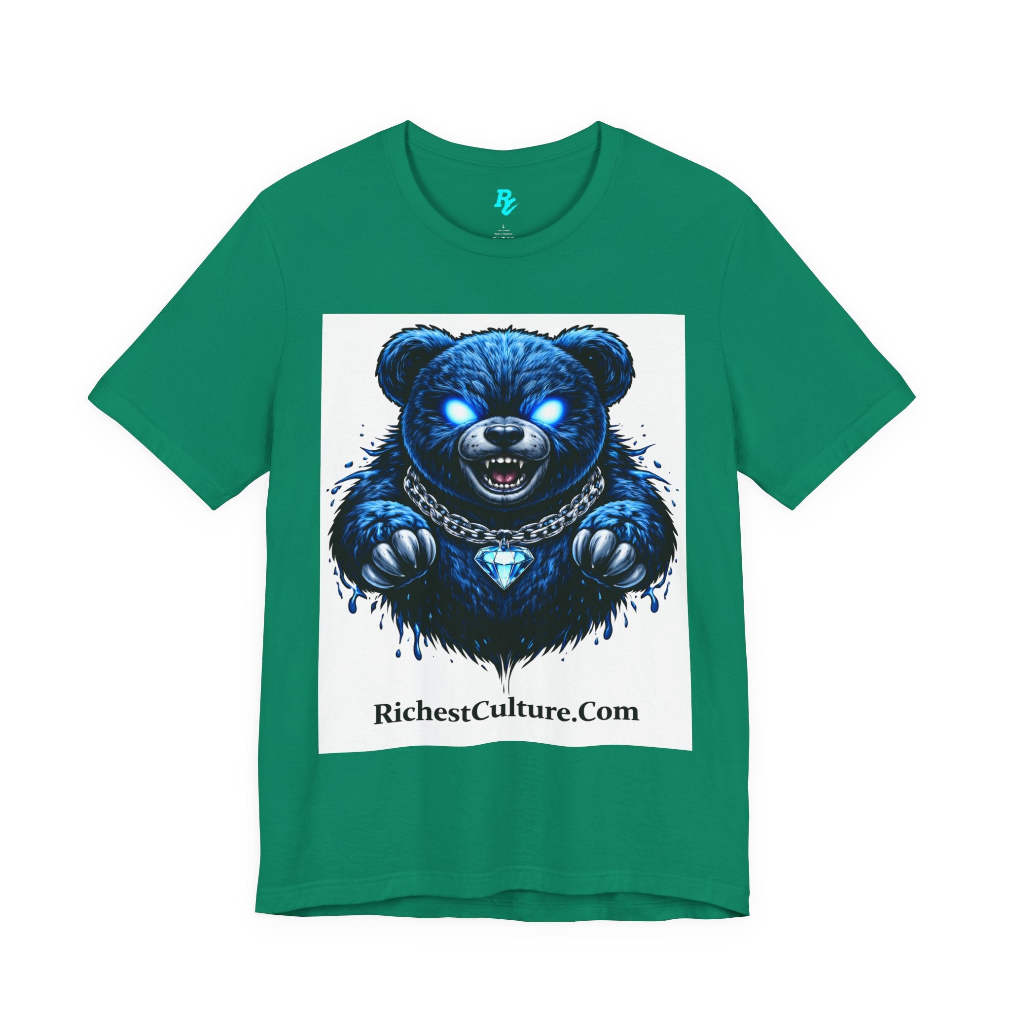 Blue Neon Grizzly Tee — Fierce Bear Graphic Shirt with 'RichestCulture.com'