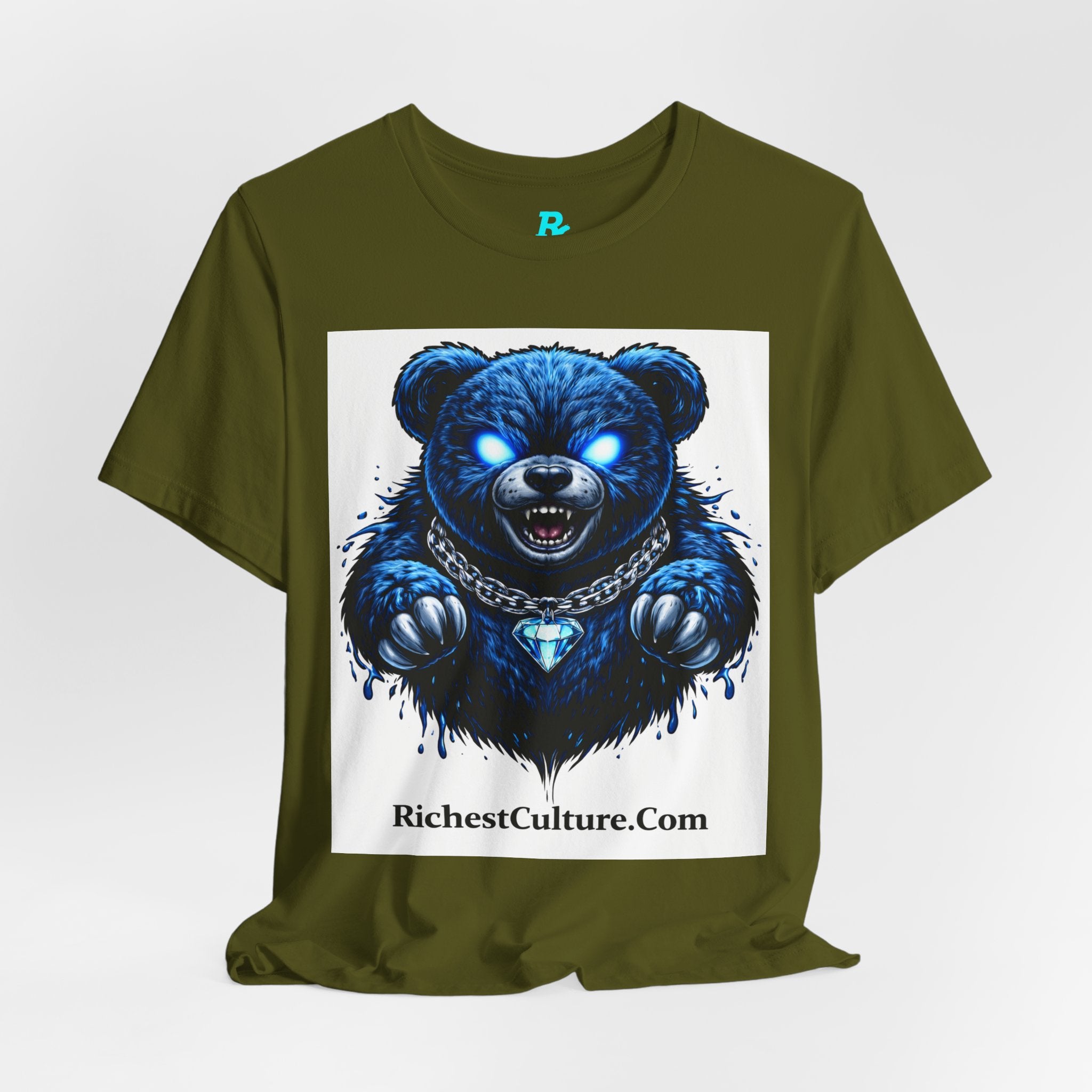 Blue Neon Grizzly Tee — Fierce Bear Graphic Shirt with 'RichestCulture.com'