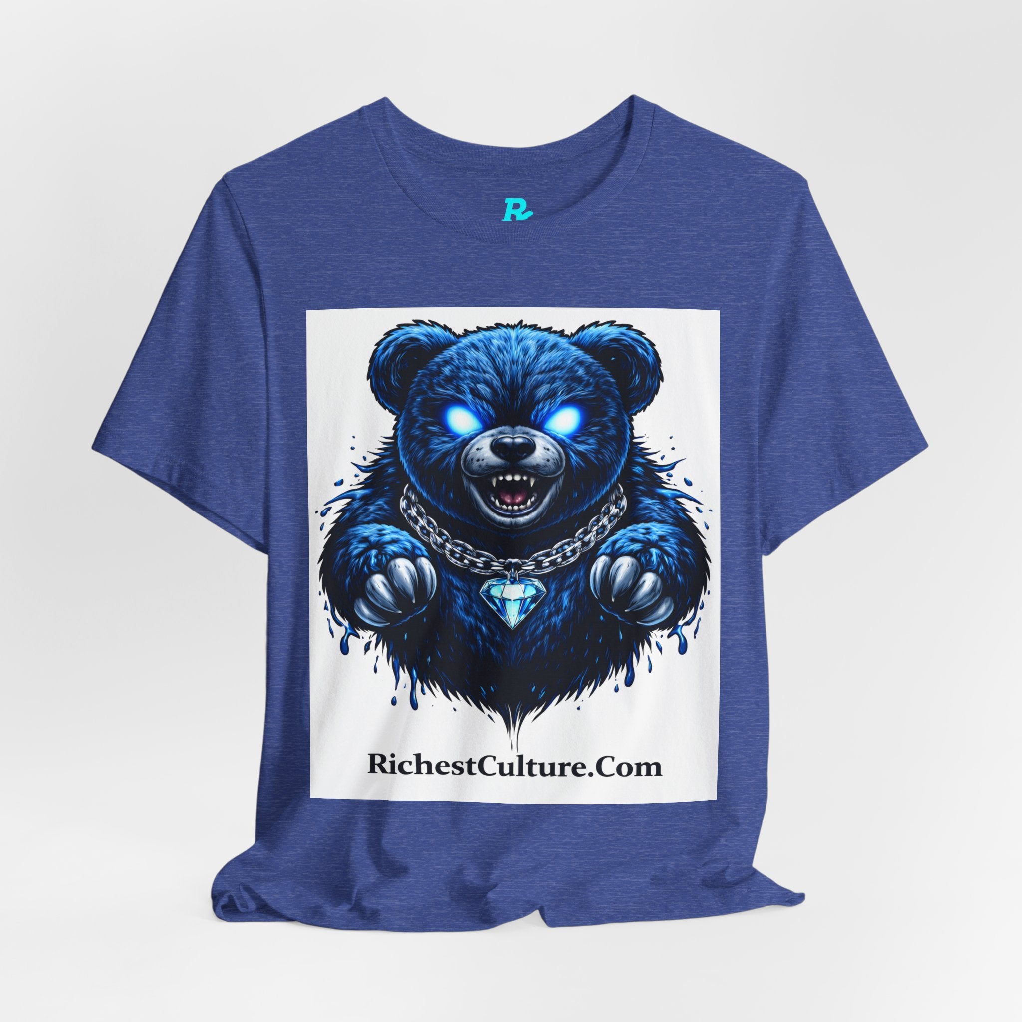 Blue Neon Grizzly Tee — Fierce Bear Graphic Shirt with 'RichestCulture.com'